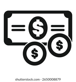 Black and white icon of a banknote and coins representing the concept of saving and investing money