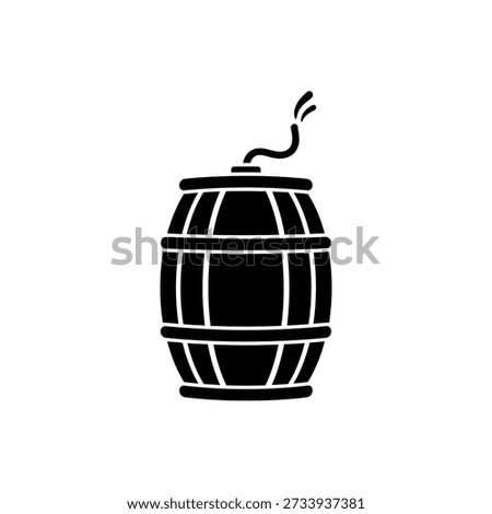 A black and white icon of a barrel with a lit fuse, representing an explosive device or a dangerous situation.