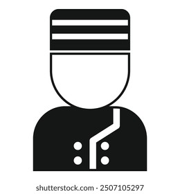 Black and white icon of a bellboy wearing a uniform with a cap