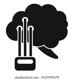 Black and white icon of a brain connected to a computer, representing artificial intelligence and machine learning