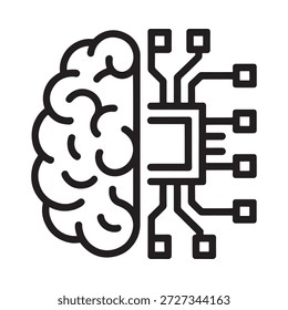 a black and white icon of a brain with a microchip