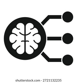 Black and white icon of a brain sending signals, representing the thinking process