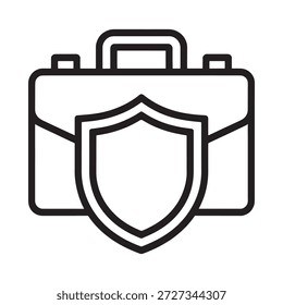 Un icono en blanco y negro de un maletín con un escudo