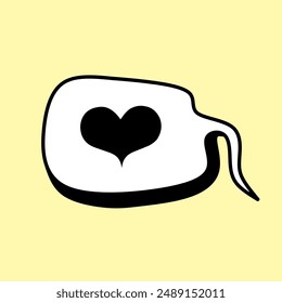 Black and white icon of bubble chat with heart shapes