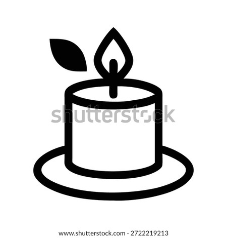 A black and white icon of a burning candle adorned with a small leaf, providing a peaceful vibe.