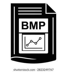 A black and white icon of a business report with a graph and BMP text