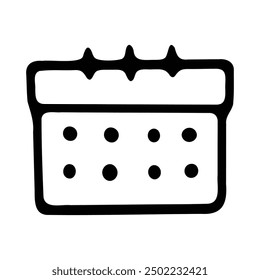 A black and white icon of a calendar, symbolizing dates and scheduling.