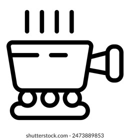 Black and white icon of a camping stove with steam rising from a pot, perfect for representing cooking while camping