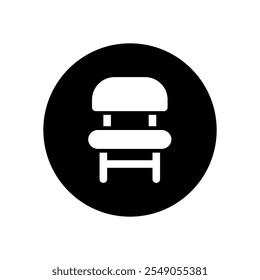 A black and white icon of a chair