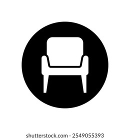 A black and white icon of a chair
