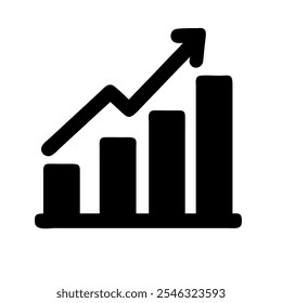 Black and white icon of a chart with an upward arrow, representing growth or success.