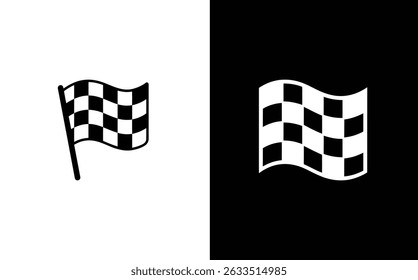 Icono blanco y negro de una bandera a cuadros en un poste. Elemento de diseño de símbolo de Anuncio ondulado adecuado para diferentes proyectos.