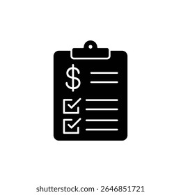 Black and white icon of a checklist for financial management