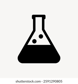 Black and white icon of a chemistry flask. Chemistry flask icon with liquid. Simple flask design. Ideal for science and chemistry themes. User interface icon vector.