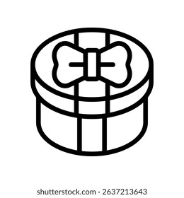 Black and White Icon of a Circular Gift Box With a Bow Design