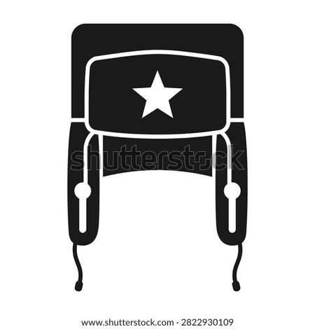 Black and white icon of a classic Russian ushanka winter hat featuring a prominent star emblem. Perfect for travel themes, cold weather gear, and cultural symbols.