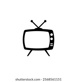 Black and white icon of a classic vintage television.
