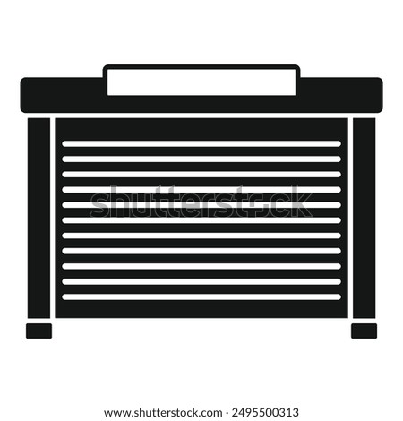 Black and white icon of a closed roll up garage door, providing security and peace of mind