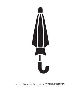 Black and white icon of a closed umbrella with detailed ribbing umbrella protection accessory minimalist isolated forecast coverage equipment