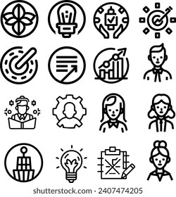 Colección de iconos en blanco y negro que contiene iconos de trazo editables. Perfecto para logotipos, estadísticas e infografías. Cambiar el grosor de la línea en un programa de edición vectorial para adaptarlo a sus necesidades