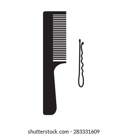 Black and white icon of comb and hairpin