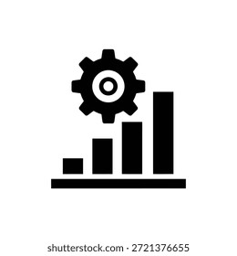 Black and white icon combining bar chart and gear symbol representing productivity