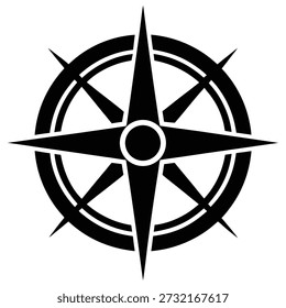 Un icono en blanco y negro de una brújula, que simboliza la dirección, la navegación, la exploración y la guía.