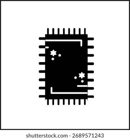 Un icono en blanco y negro de un chip de computadora con diseños de estrellas.