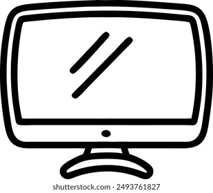 Black and white icon of a computer monitor on white background