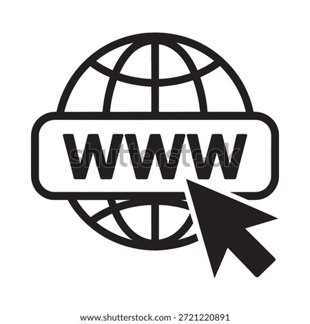 Black and white icon of a computer mouse hovering over a globe with www text