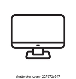 Schwarz-Weiß-Symbol von Computer, PC, Monitor, Symbol, Desktop, Bildschirm. Dünndartiges Vektorzeichen, Symbol, Piktogramm 