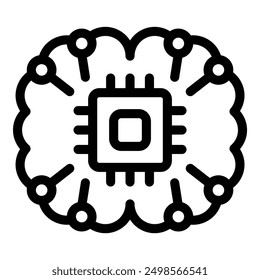Black and white icon of a cpu processing inside a brain, symbolizing artificial intelligence