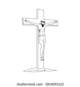 Black and white icon of the crucifixion of Christ. Church symbol for the Easter holiday. The biblical sign of redemption.