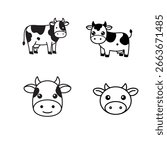 Black and white icon cute vector illustration of a cow. vector simple. no colour