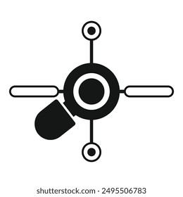 Black and white icon of data analysis with magnifying glass analyzing data points