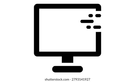A black and white icon depicting a computer monitor displaying a person's silhouette with a head and shoulders, accompanied by chat bubbles to the right, symbolizing online communication or video conf