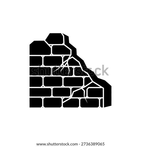 A black and white icon depicting a cracked brick wall, symbolizing damage, destruction, and structural issues.