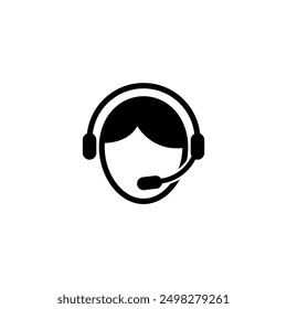 A black and white icon depicting a customer service representative wearing headphones, ready to assist customers with their inquiries and provide support.