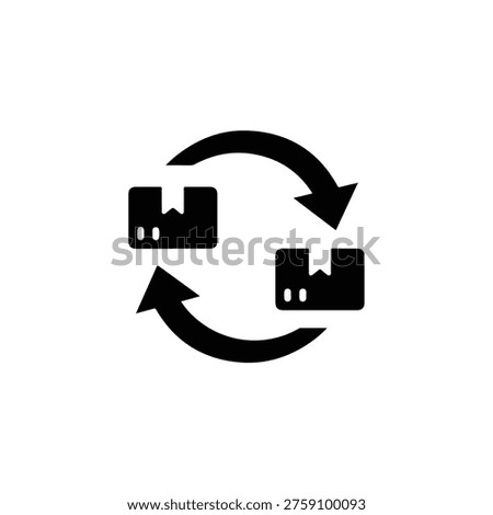A black and white icon depicting a cyclical exchange of data between two entities