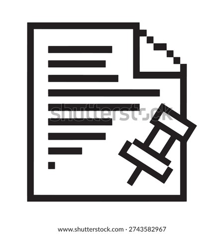 Black and white icon depicting a document with a pin attached