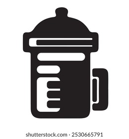 A black and white icon depicting a french press coffee maker