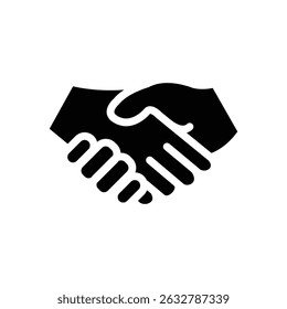 Black and white icon depicting a handshake, symbolizing deals and agreements.