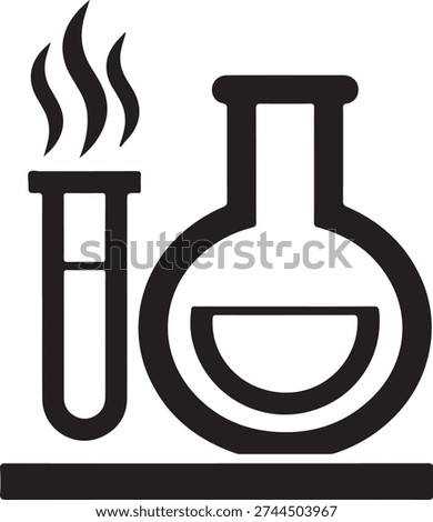 A black and white icon depicting a lit cigarette and a beaker on a stand