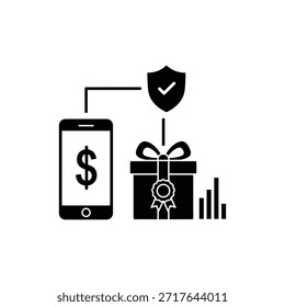 Ícone em preto-e-branco que representa compras e pagamento móveis seguros