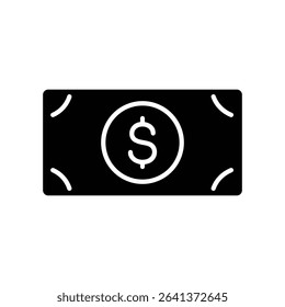 Black and white icon depicting a simple dollar bill illustration, representing financial concepts.