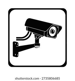 A black and white icon depicting a wall-mounted security camera, indicating surveillance and monitoring. The camera is shown in profile within a rounded square border, representing safety and observation.