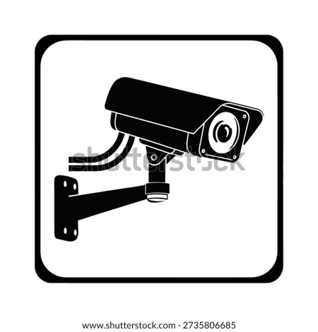 A black and white icon depicting a wall-mounted security camera, indicating surveillance and monitoring. The camera is shown in profile within a rounded square border, representing safety and observation.