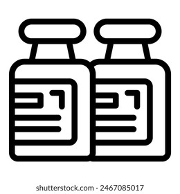 Black and white icon depiction of two prescription medicine bottles with labels