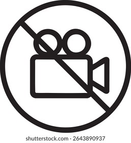 Um ícone preto e branco representa uma câmera de vídeo riscada, simbolizando que a filmagem é proibida na área.