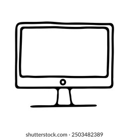 A black and white icon of a desktop monitor with a simple, clean design.